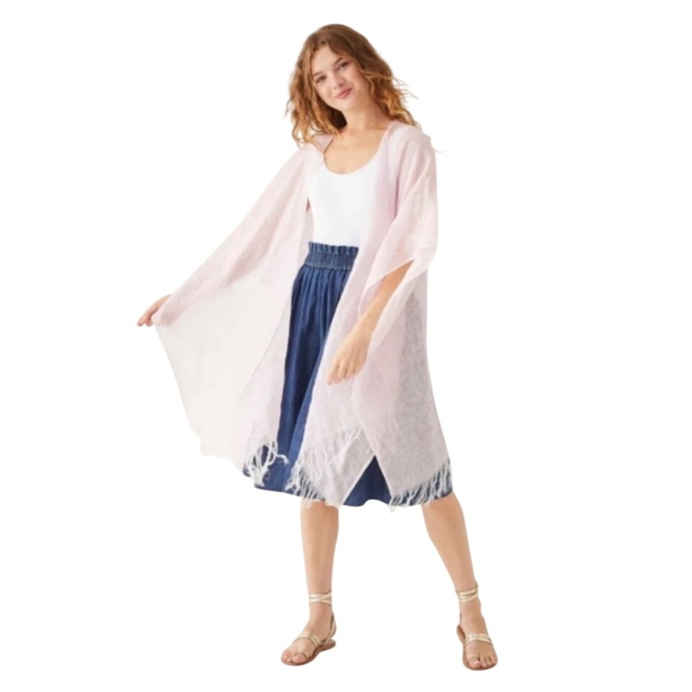 Mer Sea & Co Pale Pink 100% Linen Fringed Kimono Wrap Scarf One Size